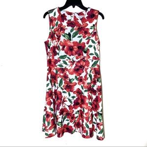 CK Petite White/Orange Floral Print Flare Dress